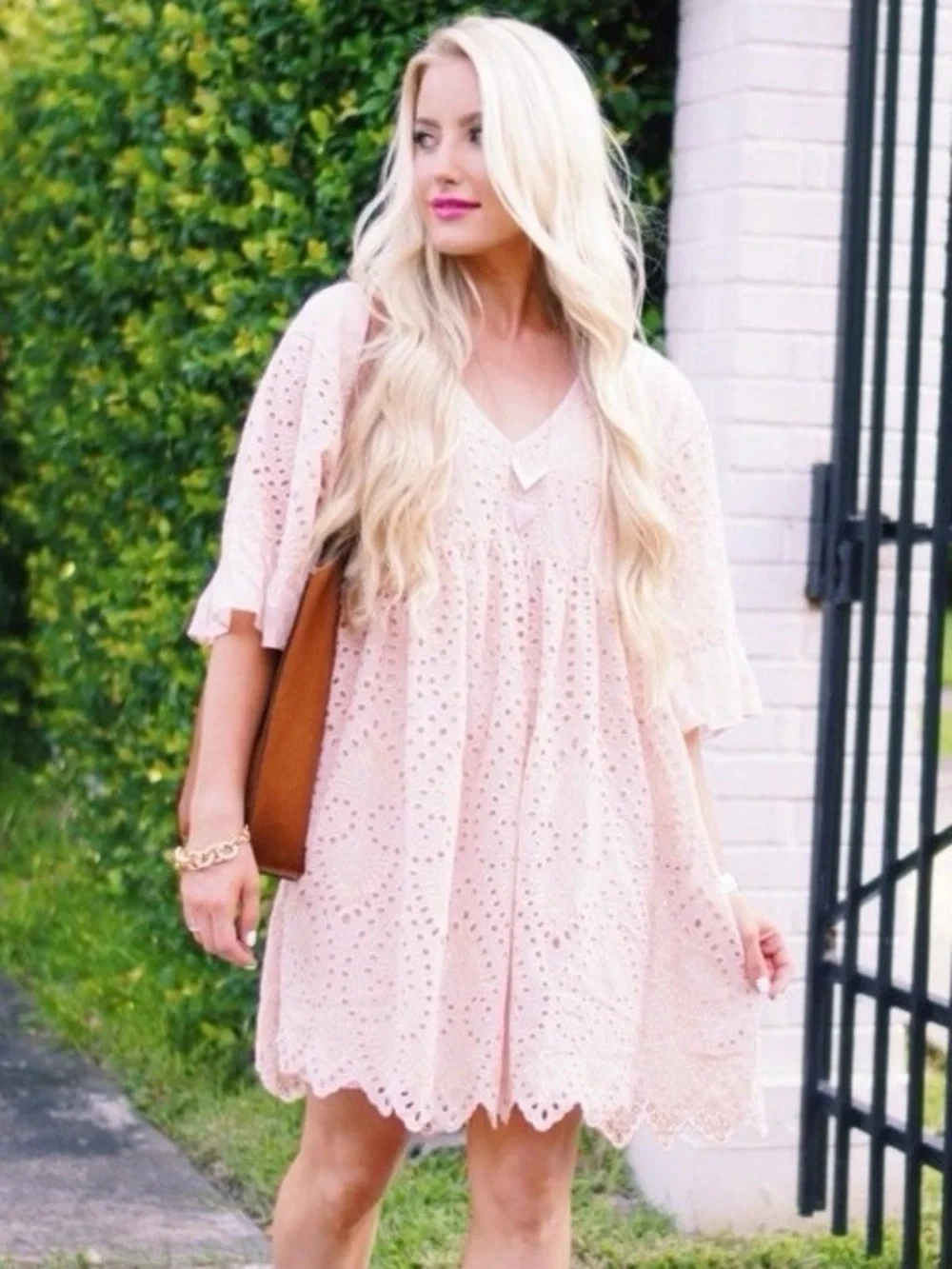 New Anthropologie Akemi+Kin Eyelet Blush Pink Swing Babydoll Style Dress Sz 4 - Picture 1 of 8